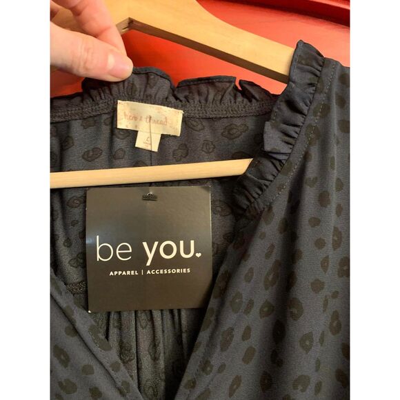 NWT Hem & Thread L Subtle Navy and Black Leopard Cheetah Print Dress Ruffle EUC - Picture 3 of 5